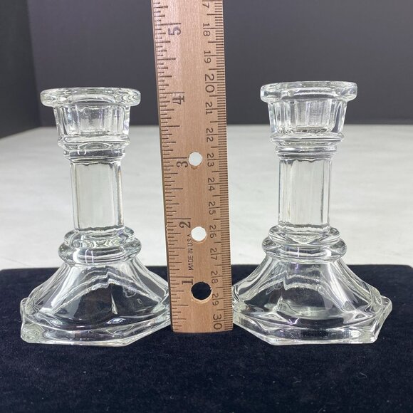 FTDA Clear Glass Taper Candlesticks 4 Inch Set Of 2 Hexagonal Base - Picture 8 of 8